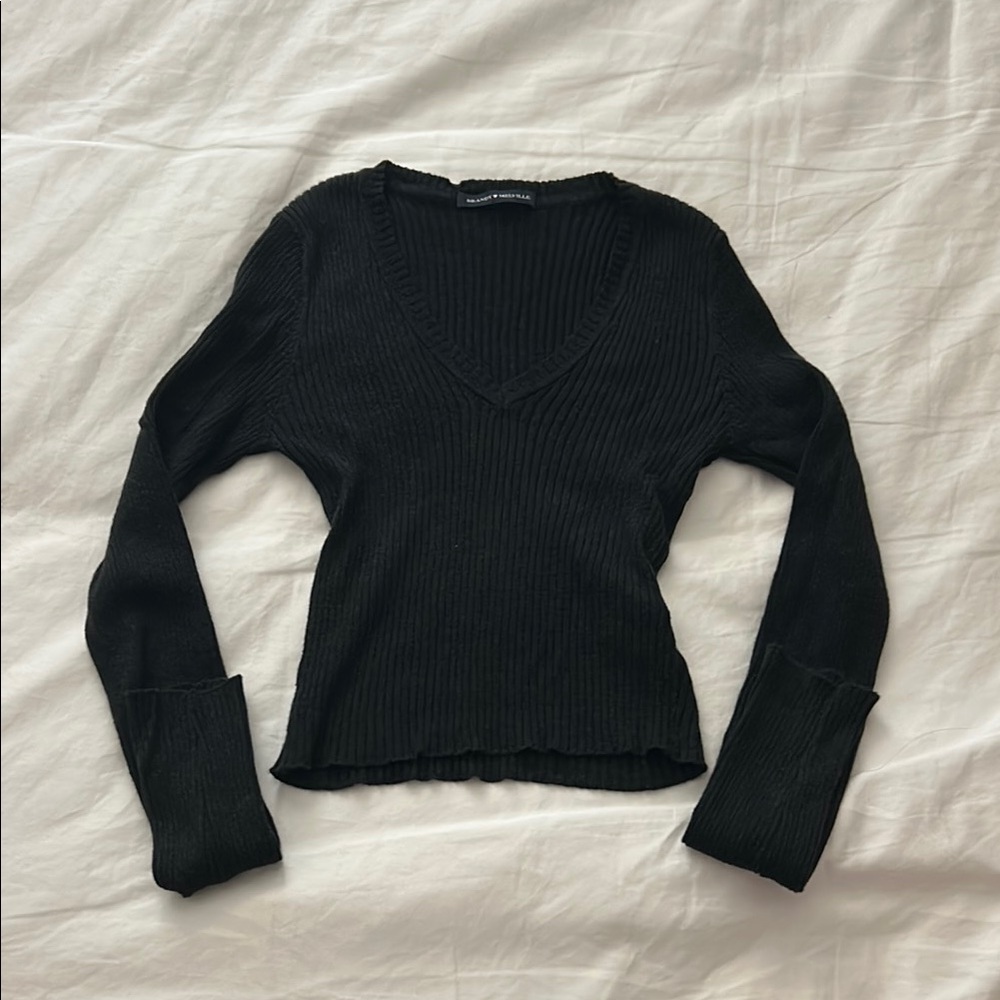 Brandy Melville Black Fitted Ribbed Long Sleeve Top